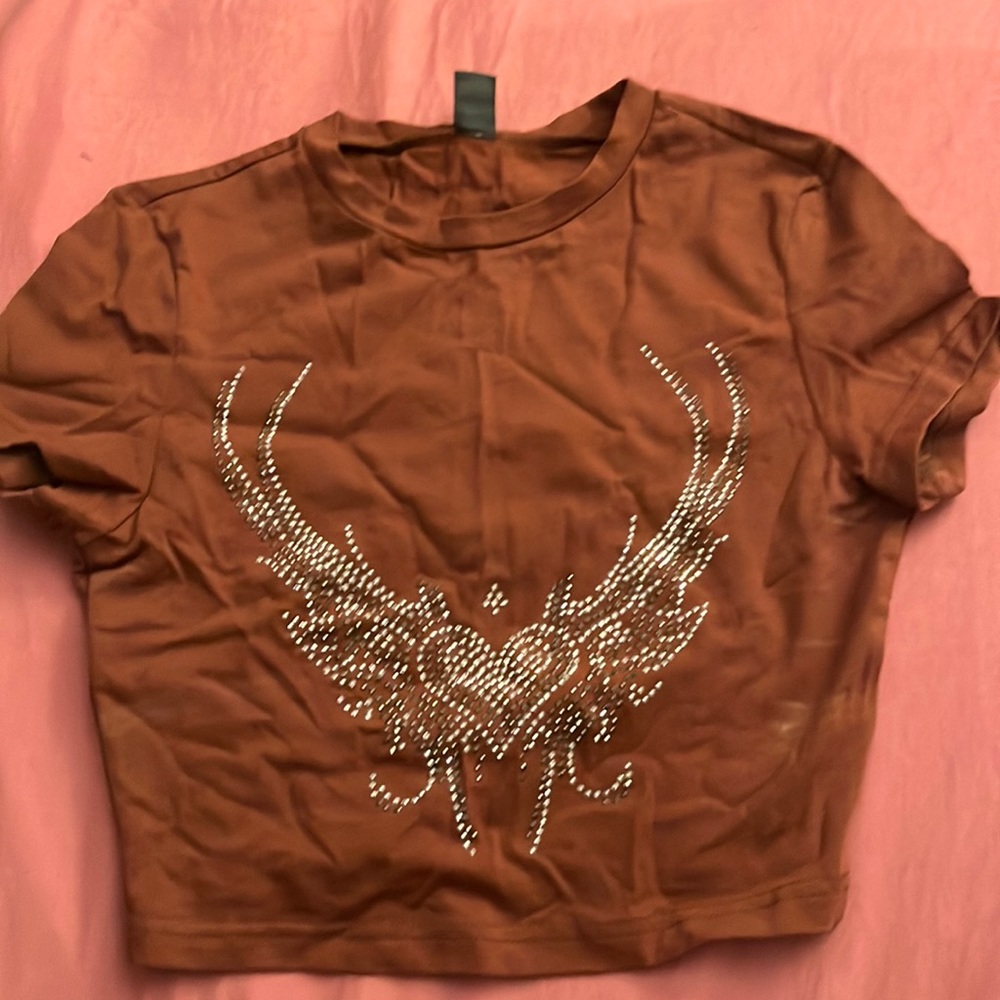 Brown heart shaped rhinestones cami crop top